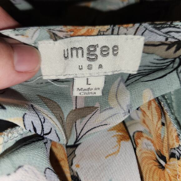 UMGEE Mini Dress Womens Large L Yellow Green Hi Lo Babydoll Spring Summer - Picture 4 of 10